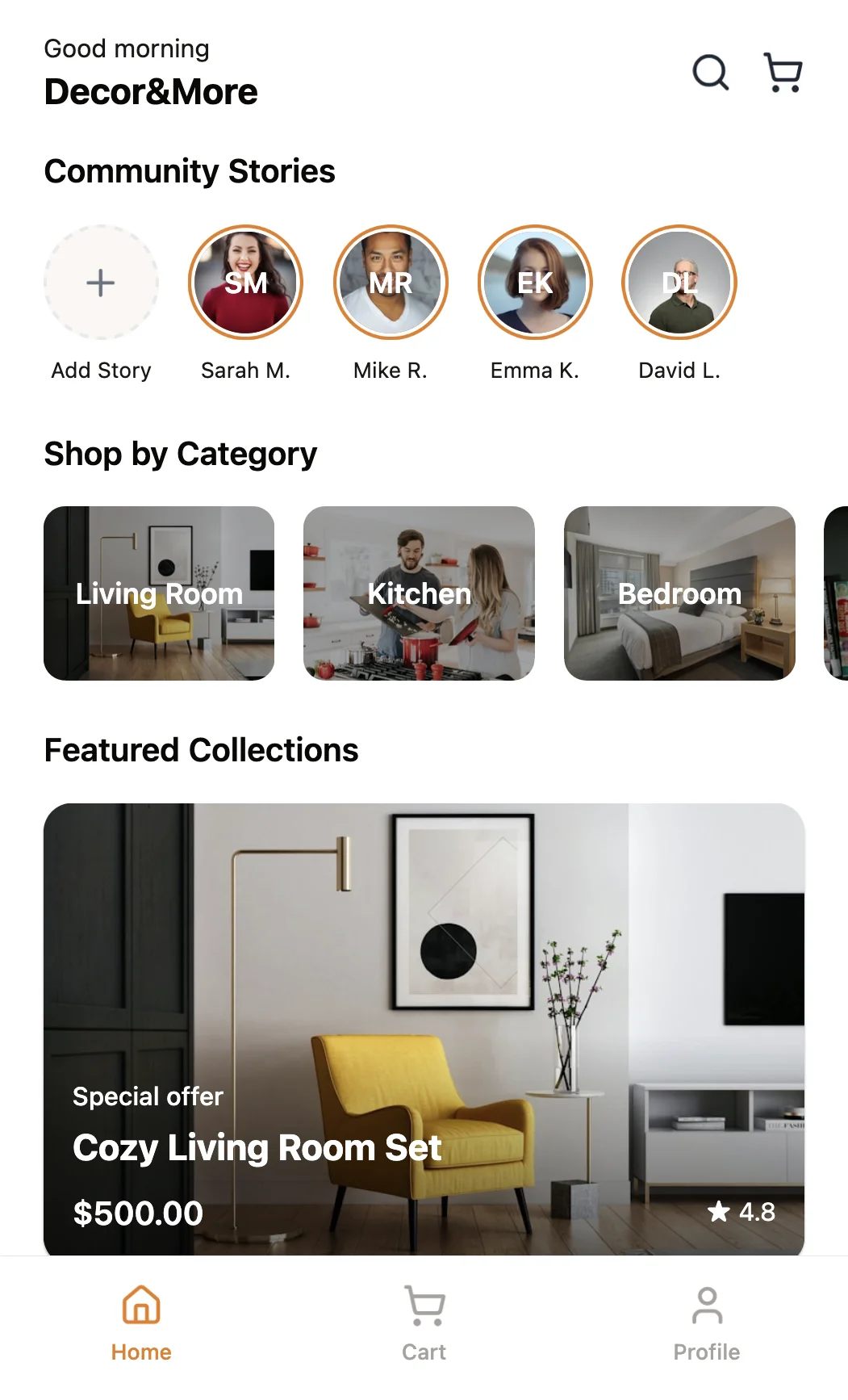 A preview image of the "Decor&More" sample app that's built using BuildAvelo